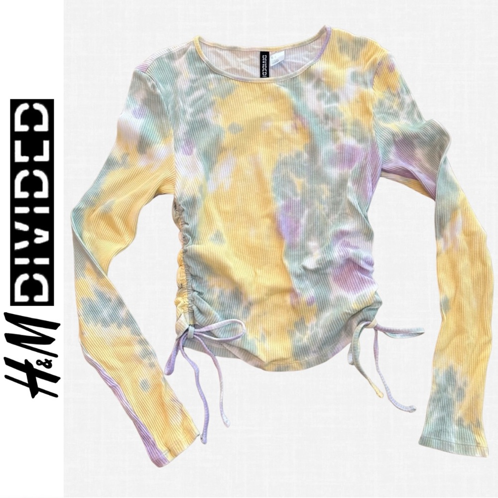 Divided by H&M Tie-Dyed Ribbed Long Sleeve Shirt with Size Gathers & Ties